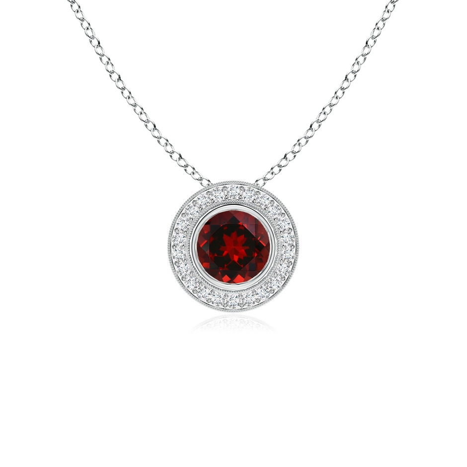 5mm AAAA Bezel-Set Garnet Pendant with Diamond Halo in White Gold 