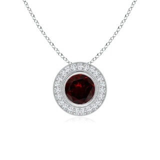 6mm A Bezel-Set Garnet Pendant with Diamond Halo in White Gold