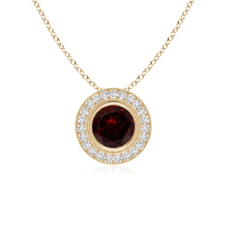 6mm A Bezel-Set Garnet Pendant with Diamond Halo in Yellow Gold