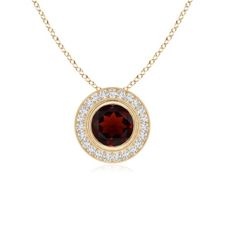 6mm AA Bezel-Set Garnet Pendant with Diamond Halo in Yellow Gold