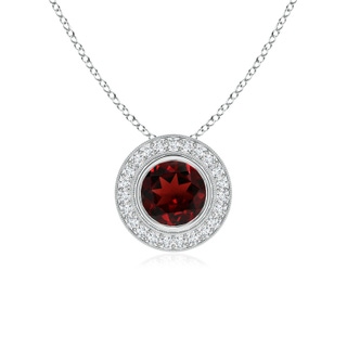 6mm AAA Bezel-Set Garnet Pendant with Diamond Halo in White Gold