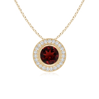 6mm AAA Bezel-Set Garnet Pendant with Diamond Halo in Yellow Gold