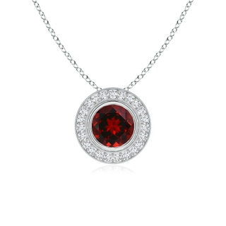 6mm AAAA Bezel-Set Garnet Pendant with Diamond Halo in P950 Platinum