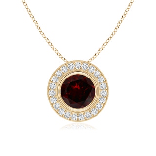 7mm A Bezel-Set Garnet Pendant with Diamond Halo in Yellow Gold