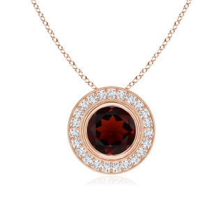 7mm AA Bezel-Set Garnet Pendant with Diamond Halo in Rose Gold