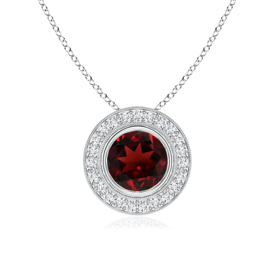 7mm AAA Bezel-Set Garnet Pendant with Diamond Halo in White Gold 