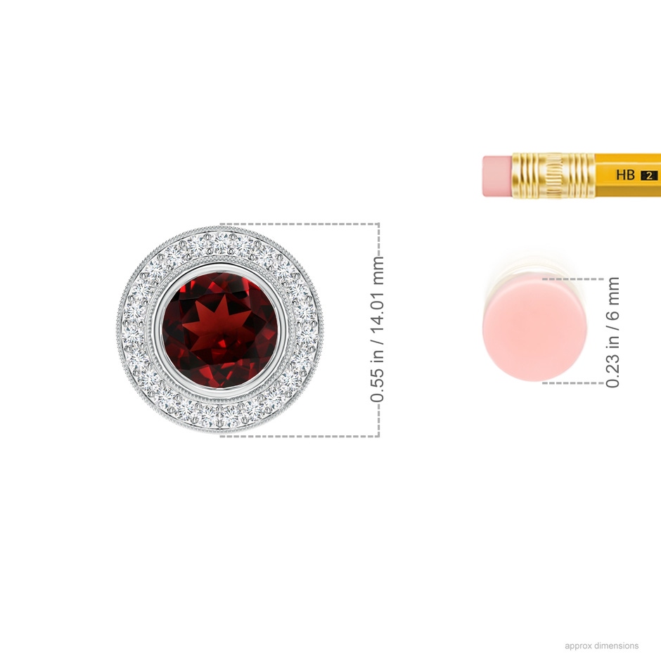 7mm AAA Bezel-Set Garnet Pendant with Diamond Halo in White Gold ruler