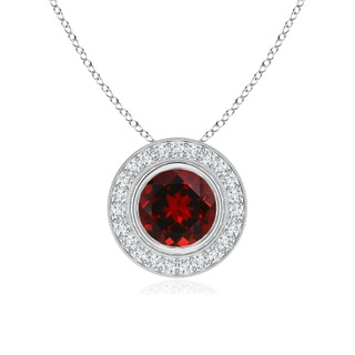 7mm AAAA Bezel-Set Garnet Pendant with Diamond Halo in P950 Platinum