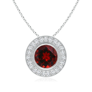 8mm AAAA Bezel-Set Garnet Pendant with Diamond Halo in P950 Platinum