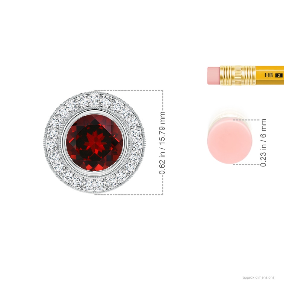 8mm AAAA Bezel-Set Garnet Pendant with Diamond Halo in P950 Platinum ruler