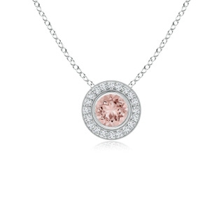 5mm AAAA Bezel-Set Morganite Pendant with Diamond Halo in White Gold