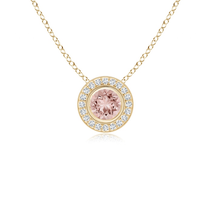 5mm AAAA Bezel-Set Morganite Pendant with Diamond Halo in Yellow Gold