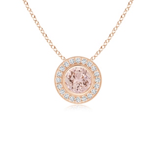 6mm AAA Bezel-Set Morganite Pendant with Diamond Halo in Rose Gold