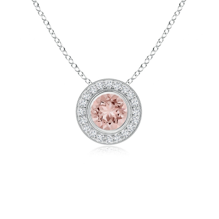 6mm AAAA Bezel-Set Morganite Pendant with Diamond Halo in White Gold