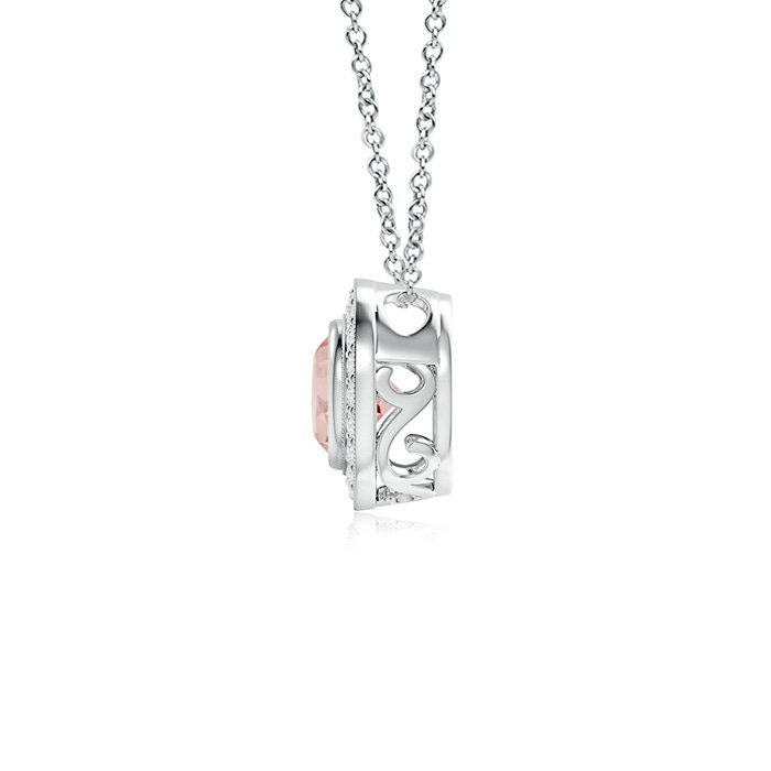 6mm AAAA Bezel-Set Morganite Pendant with Diamond Halo in White Gold product image