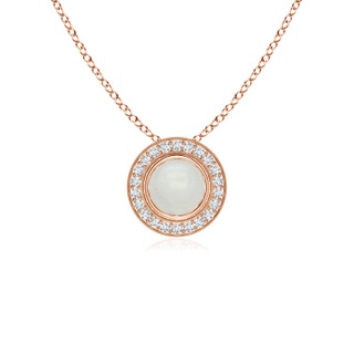 5mm A Bezel-Set Moonstone Pendant with Diamond Halo in Rose Gold