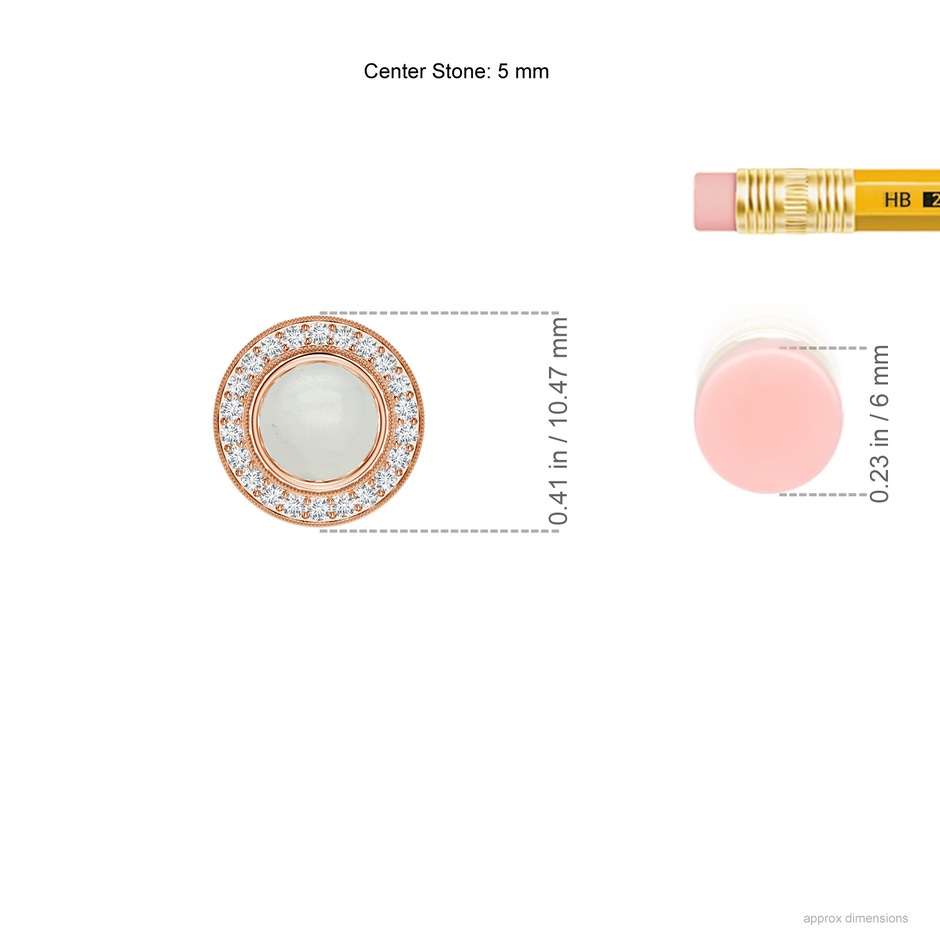 5mm A Bezel-Set Moonstone Pendant with Diamond Halo in Rose Gold ruler