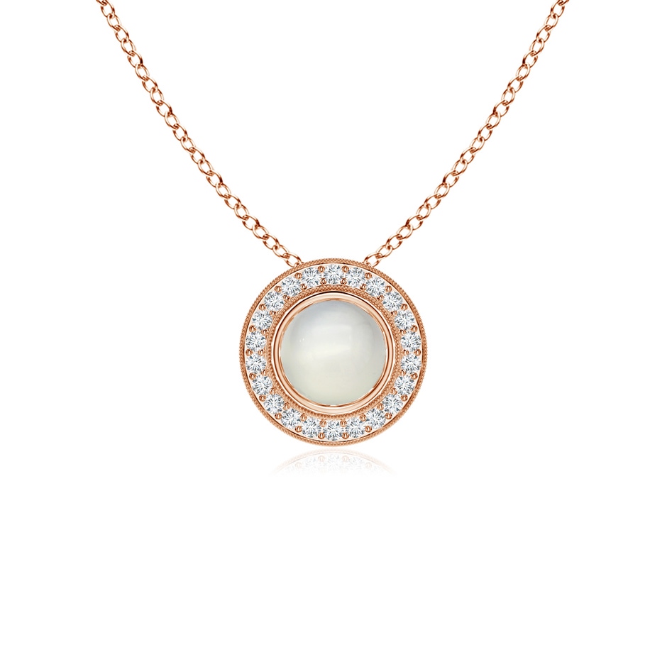5mm AAA Bezel-Set Moonstone Pendant with Diamond Halo in 9K Rose Gold 