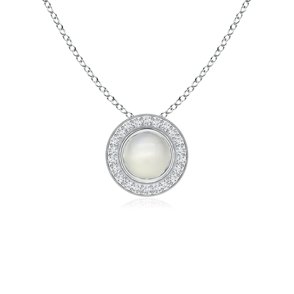 5mm AAA Bezel-Set Moonstone Pendant with Diamond Halo in White Gold