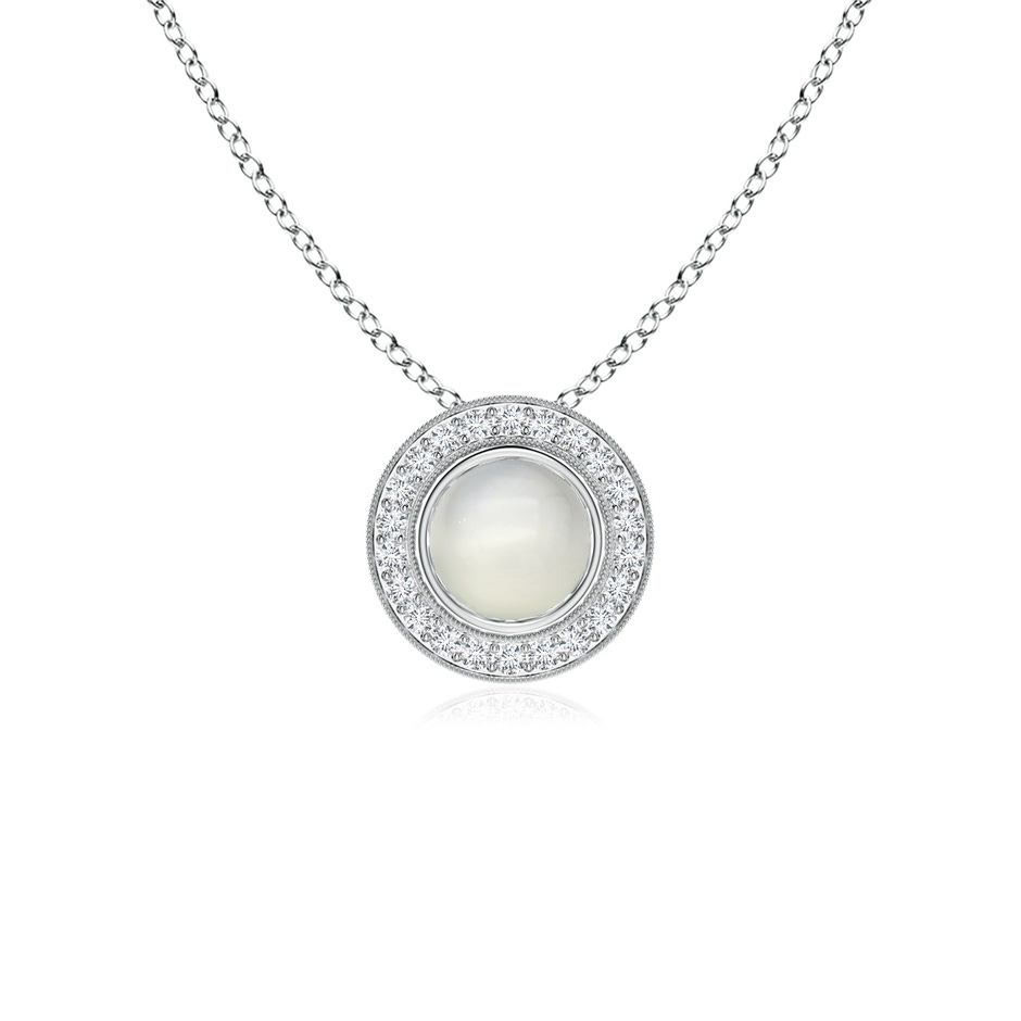 5mm AAA Bezel-Set Moonstone Pendant with Diamond Halo in White Gold 