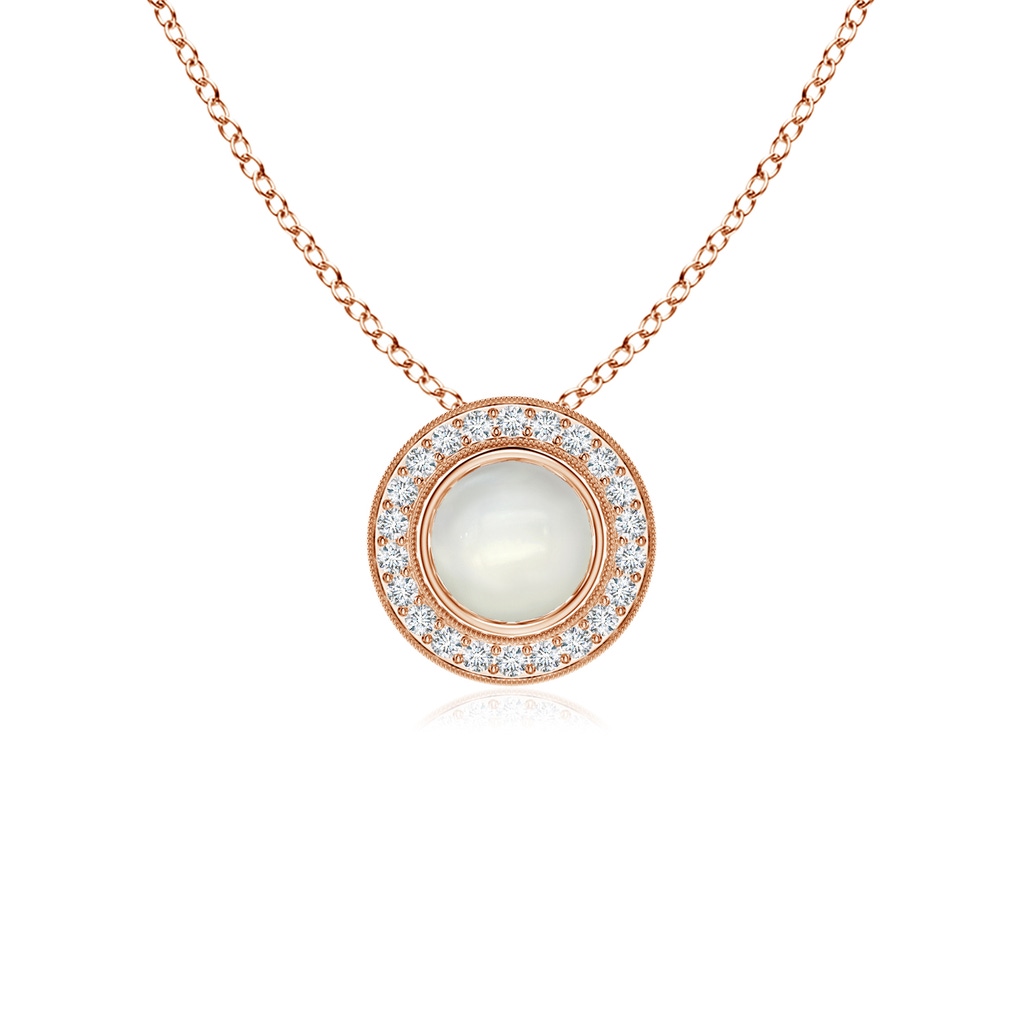 5mm AAAA Bezel-Set Moonstone Pendant with Diamond Halo in Rose Gold