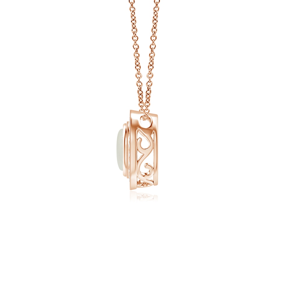 5mm AAAA Bezel-Set Moonstone Pendant with Diamond Halo in Rose Gold side 1