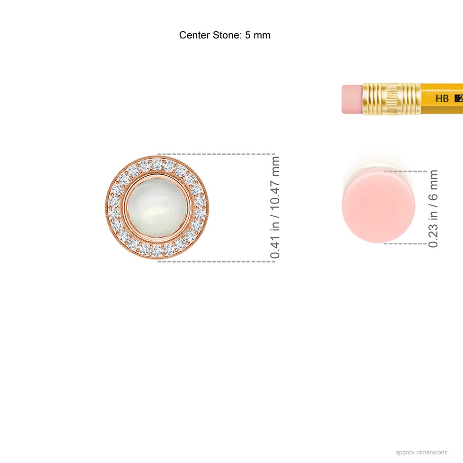 5mm AAAA Bezel-Set Moonstone Pendant with Diamond Halo in Rose Gold ruler