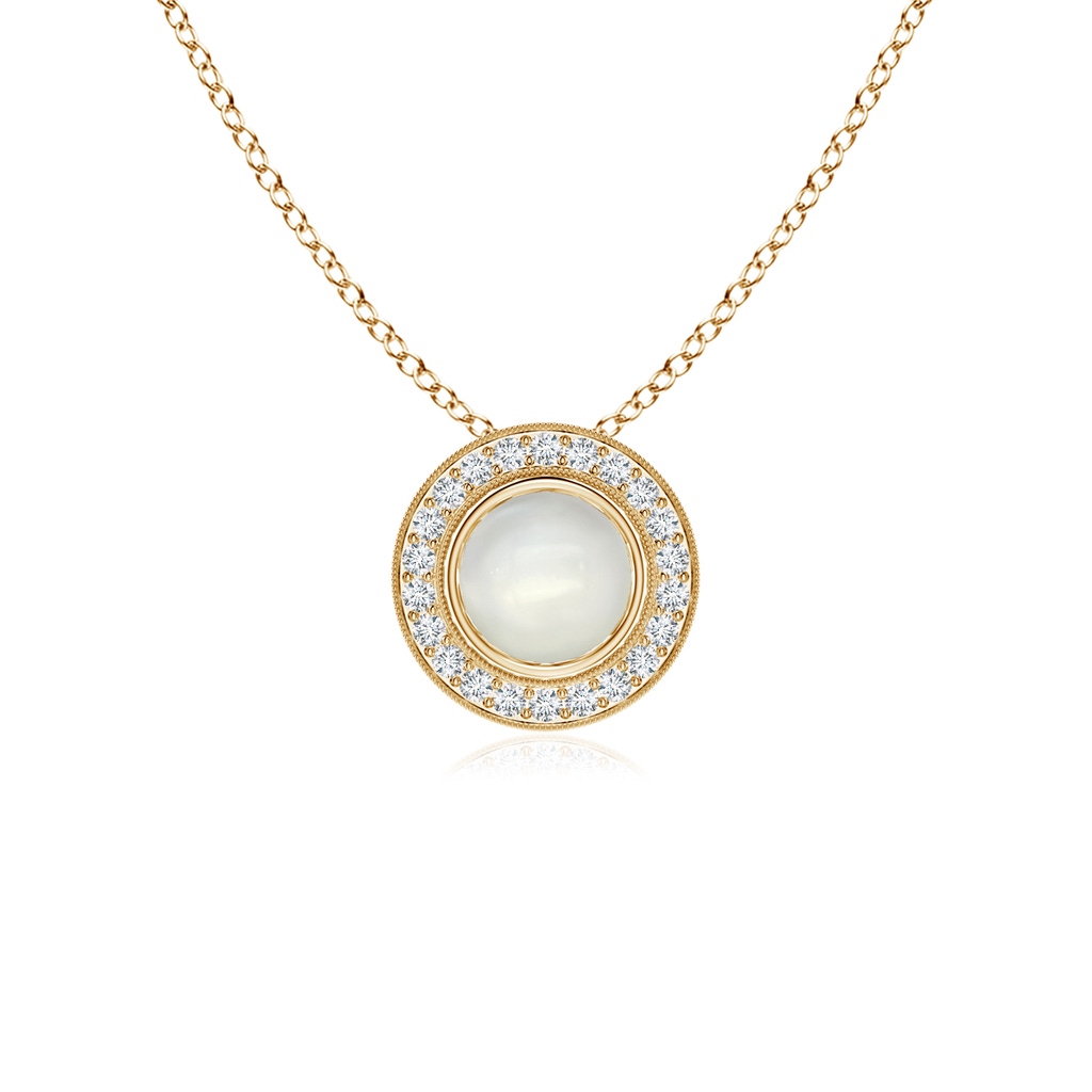 5mm AAAA Bezel-Set Moonstone Pendant with Diamond Halo in Yellow Gold