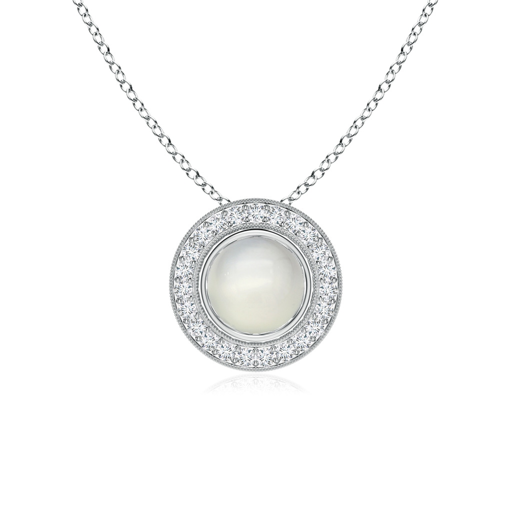 6mm AAA Bezel-Set Moonstone Pendant with Diamond Halo in White Gold