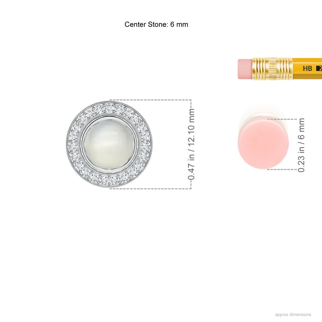 6mm AAA Bezel-Set Moonstone Pendant with Diamond Halo in White Gold Ruler