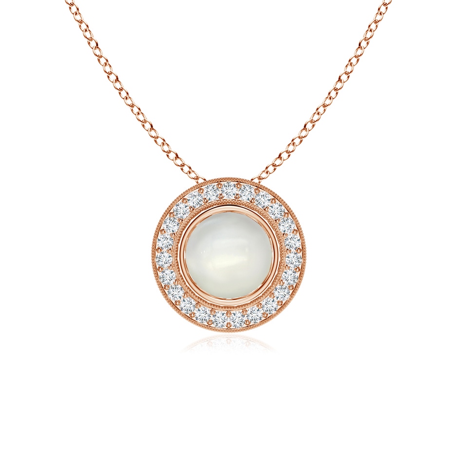 6mm AAAA Bezel-Set Moonstone Pendant with Diamond Halo in Rose Gold 
