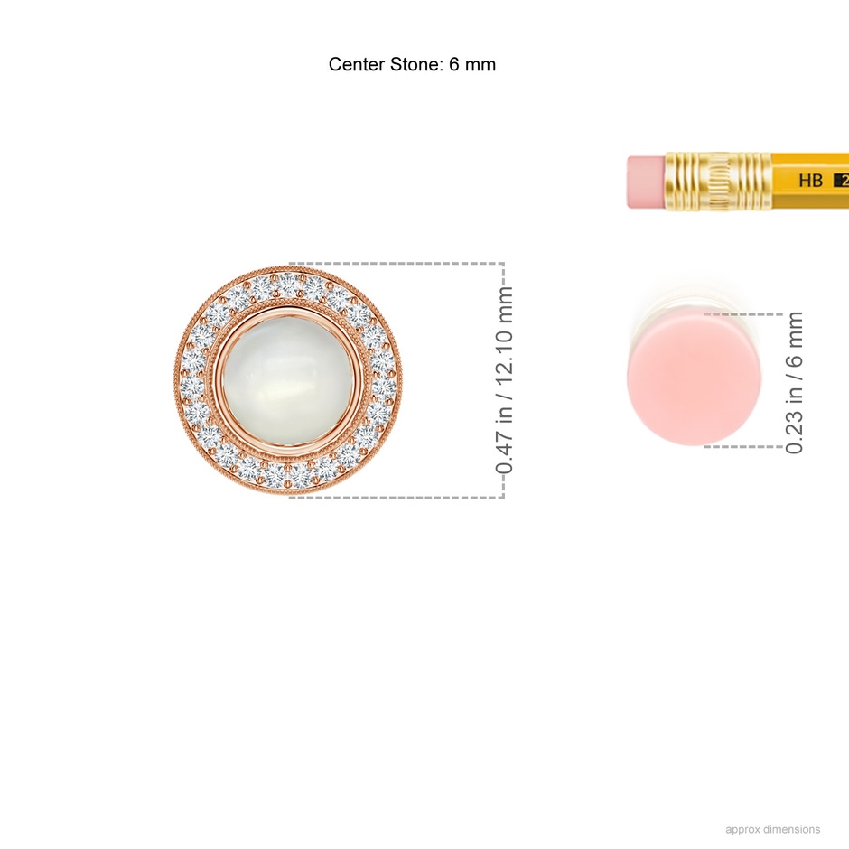 6mm AAAA Bezel-Set Moonstone Pendant with Diamond Halo in Rose Gold ruler