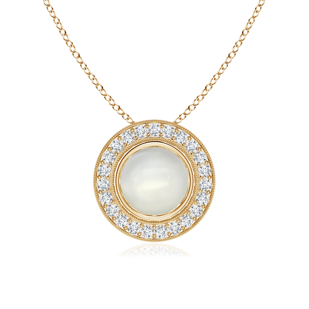 7mm AAAA Bezel-Set Moonstone Pendant with Diamond Halo in Yellow Gold