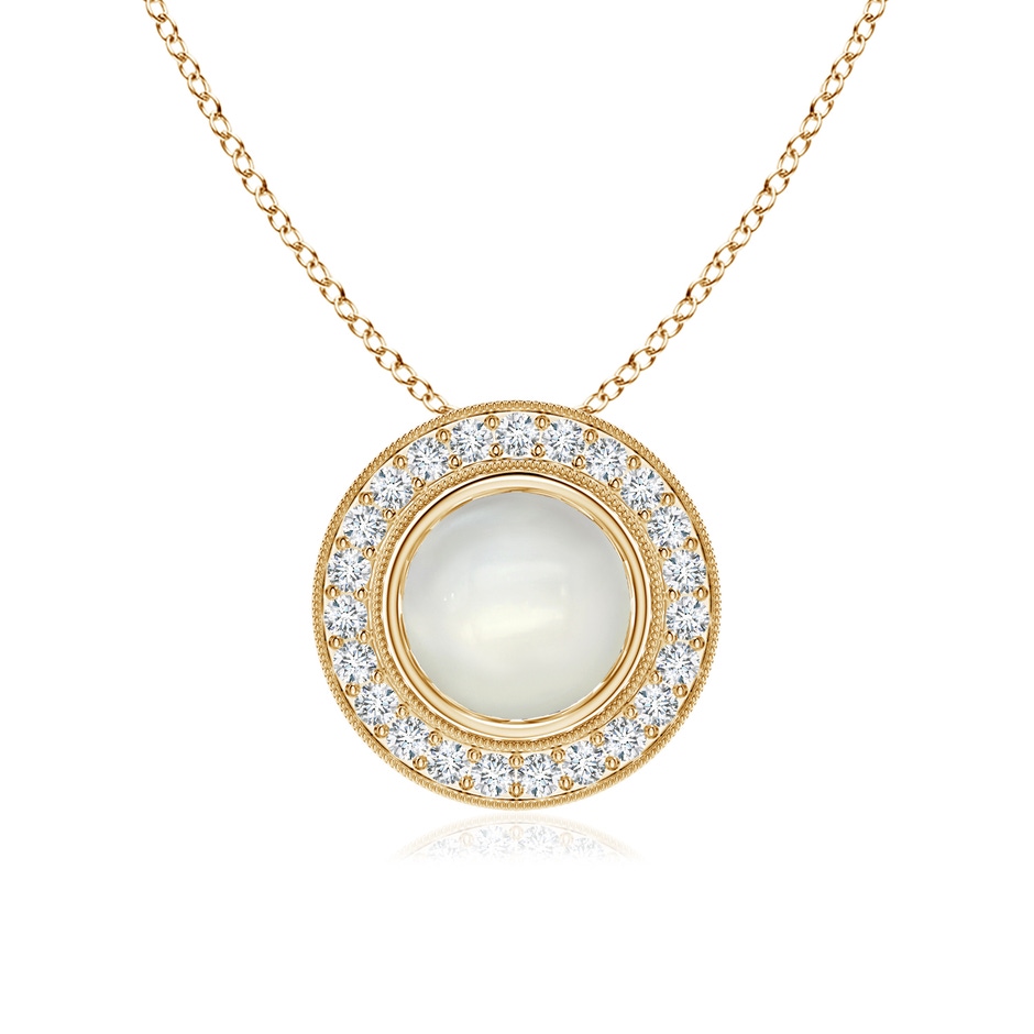 7mm AAAA Bezel-Set Moonstone Pendant with Diamond Halo in Yellow Gold 