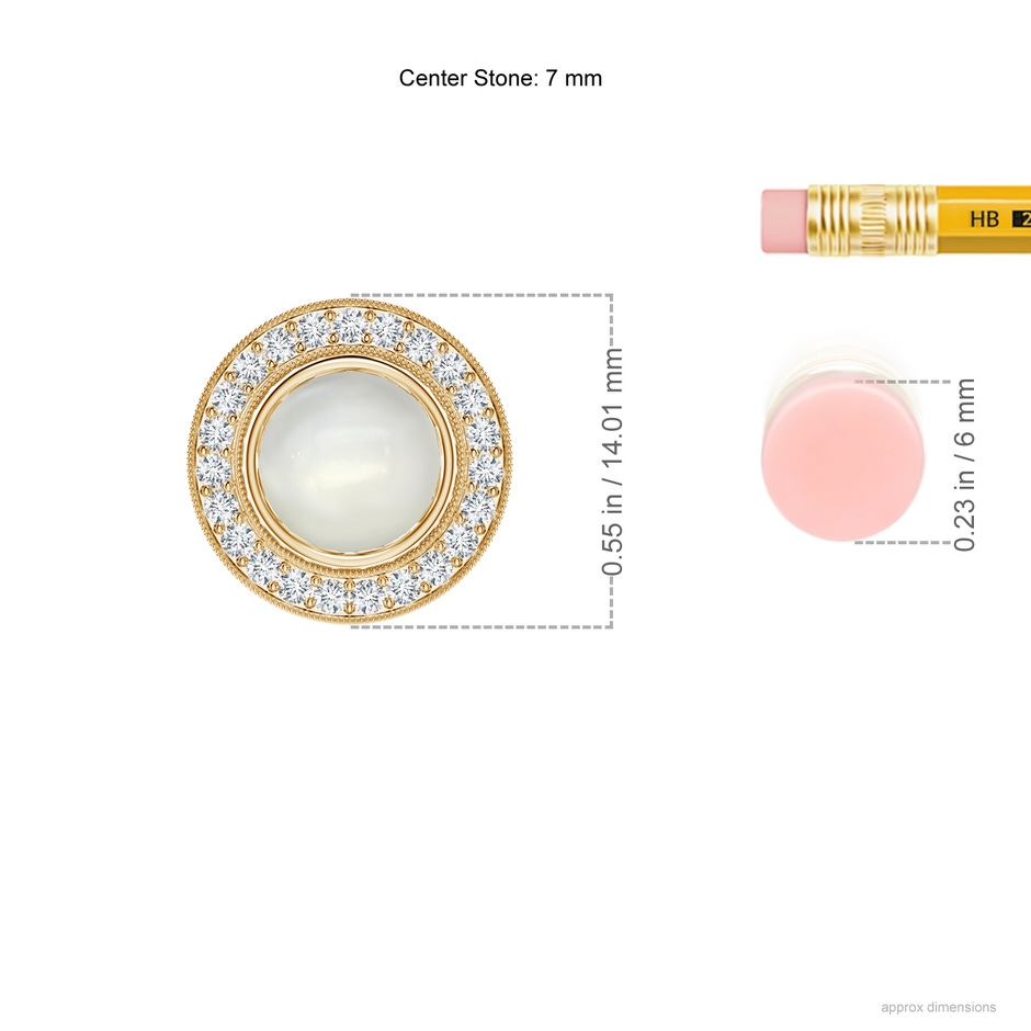 7mm AAAA Bezel-Set Moonstone Pendant with Diamond Halo in Yellow Gold ruler