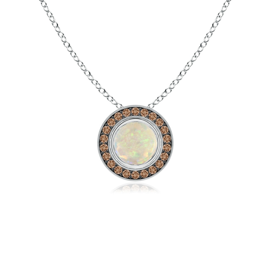 5mm AAA Bezel-Set Opal Pendant with Coffee Diamond Halo in P950 Platinum 
