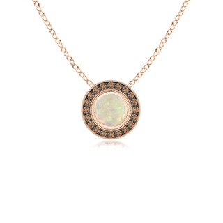 5mm AAA Bezel-Set Opal Pendant with Coffee Diamond Halo in Rose Gold