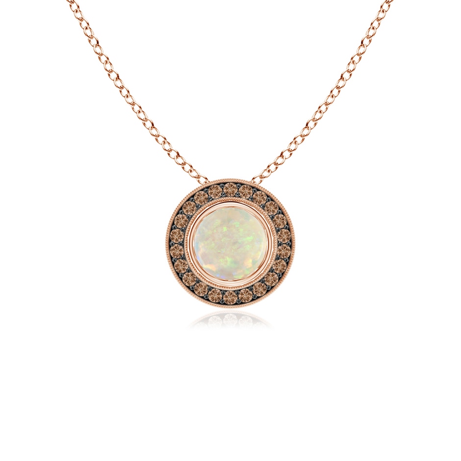 5mm AAA Bezel-Set Opal Pendant with Coffee Diamond Halo in Rose Gold 