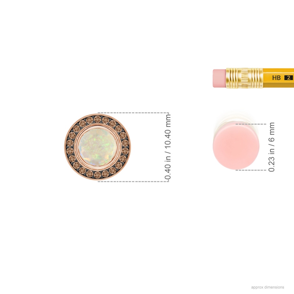 5mm AAA Bezel-Set Opal Pendant with Coffee Diamond Halo in Rose Gold ruler