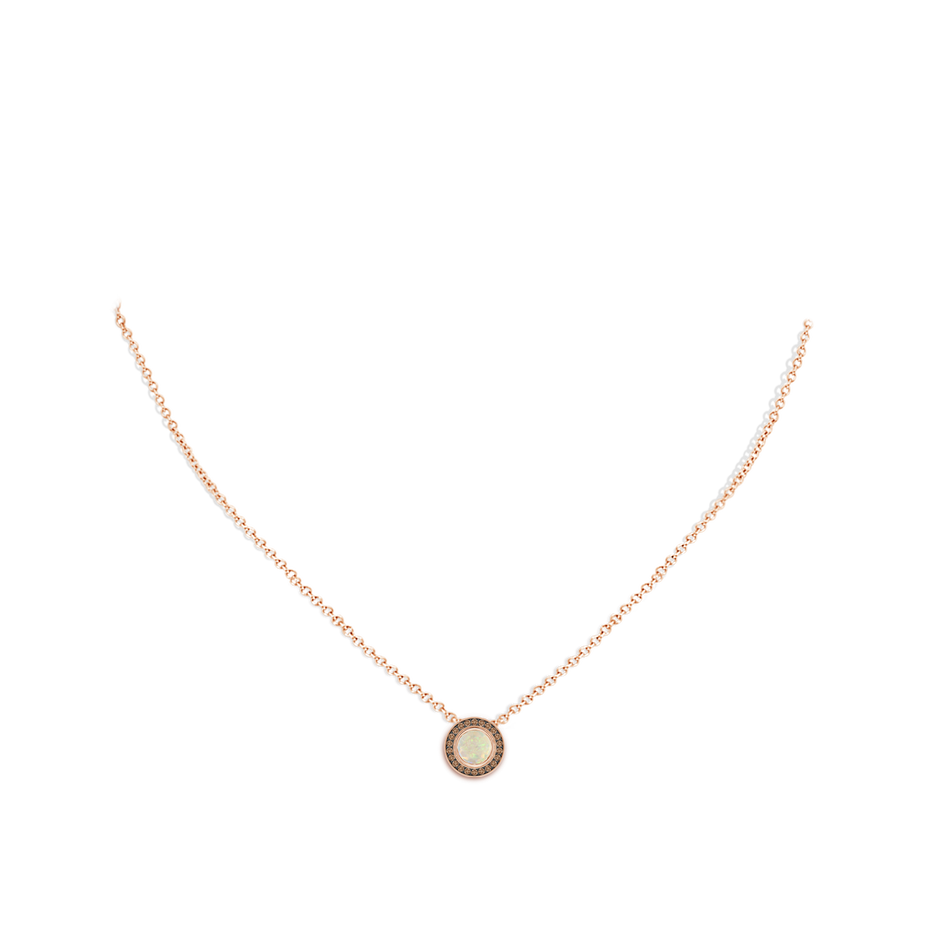 5mm AAA Bezel-Set Opal Pendant with Coffee Diamond Halo in Rose Gold pen