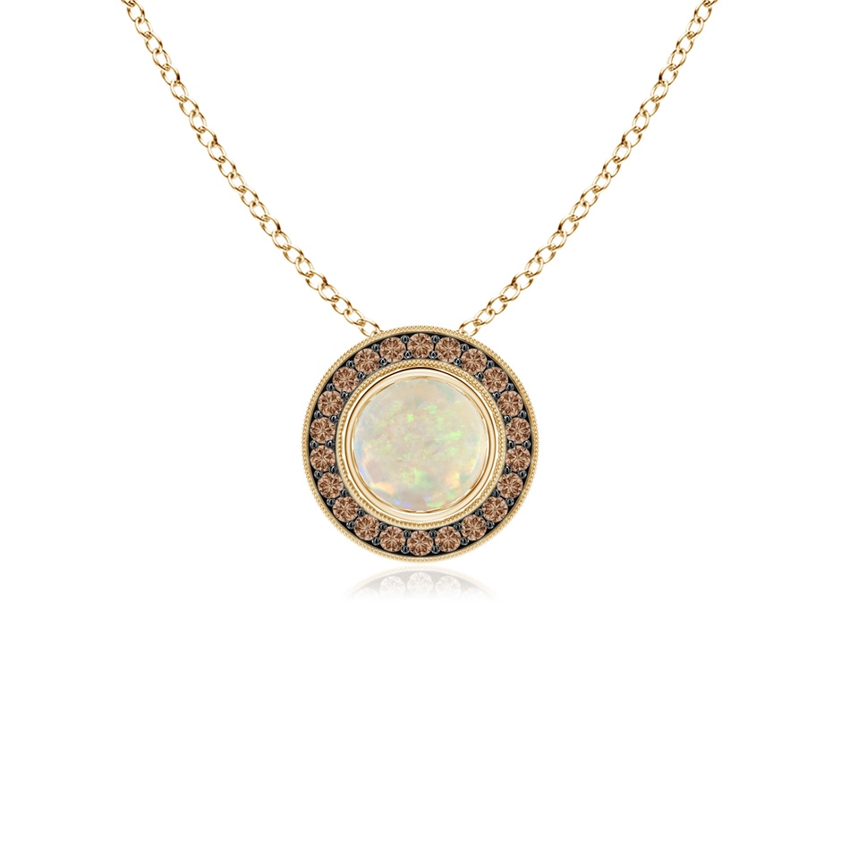 5mm AAA Bezel-Set Opal Pendant with Coffee Diamond Halo in Yellow Gold 