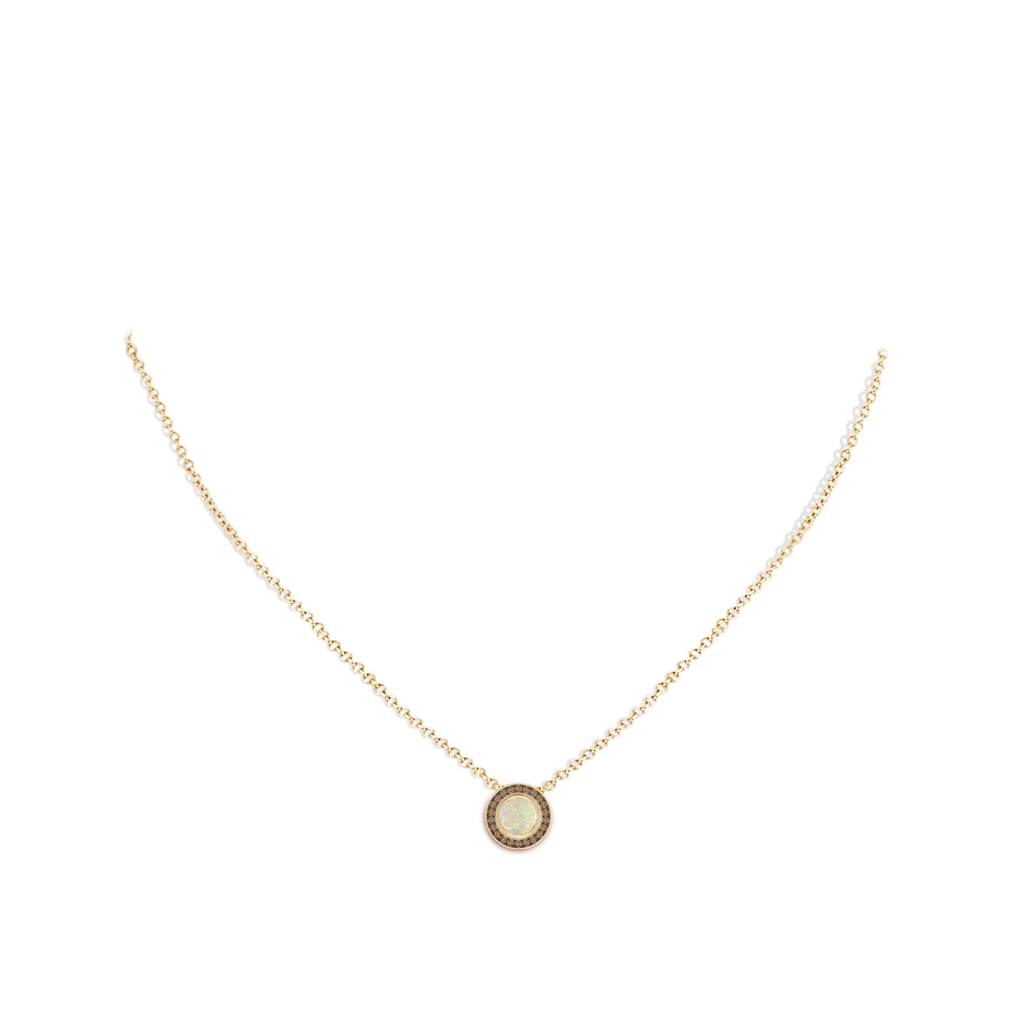 5mm AAA Bezel-Set Opal Pendant with Coffee Diamond Halo in Yellow Gold pen