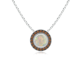 5mm AAAA Bezel-Set Opal Pendant with Coffee Diamond Halo in P950 Platinum