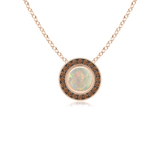 5mm AAAA Bezel-Set Opal Pendant with Coffee Diamond Halo in Rose Gold