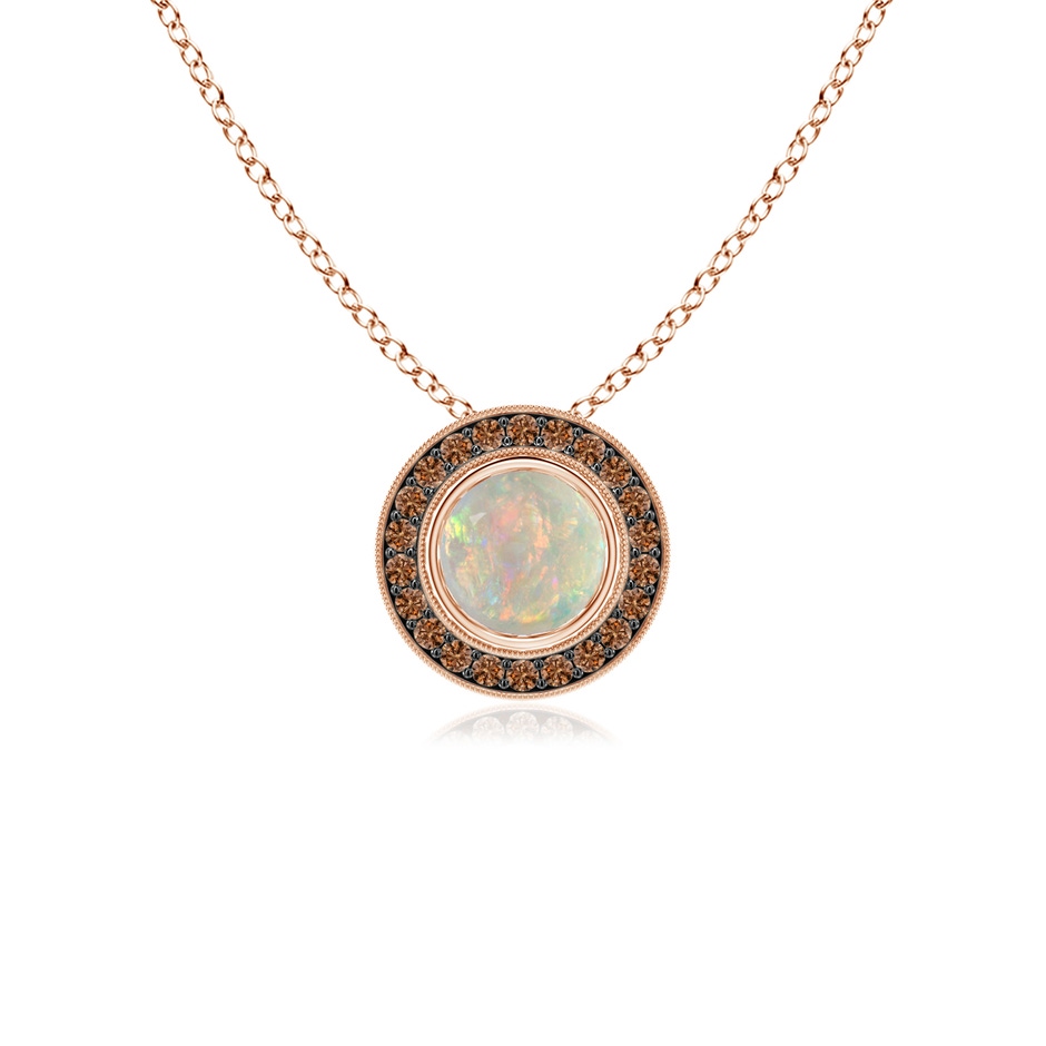 5mm AAAA Bezel-Set Opal Pendant with Coffee Diamond Halo in Rose Gold 
