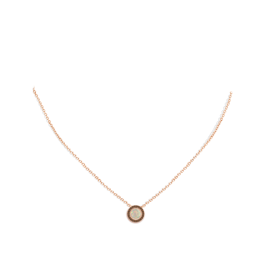 5mm AAAA Bezel-Set Opal Pendant with Coffee Diamond Halo in Rose Gold pen