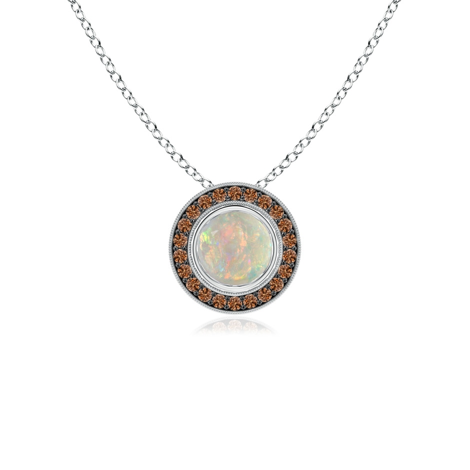 5mm AAAA Bezel-Set Opal Pendant with Coffee Diamond Halo in White Gold 