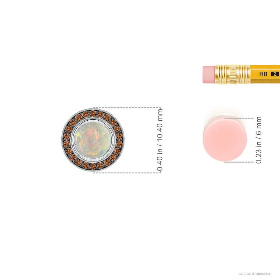 5mm AAAA Bezel-Set Opal Pendant with Coffee Diamond Halo in White Gold ruler