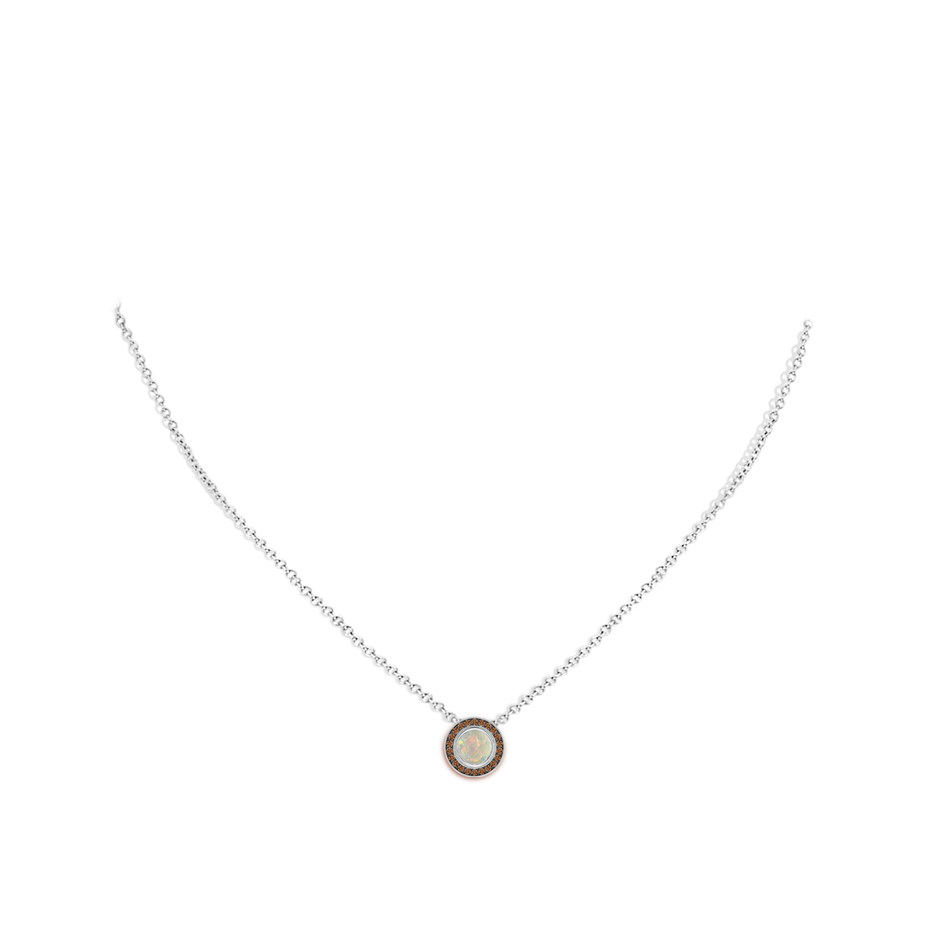 5mm AAAA Bezel-Set Opal Pendant with Coffee Diamond Halo in White Gold pen