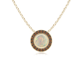 5mm AAAA Bezel-Set Opal Pendant with Coffee Diamond Halo in Yellow Gold